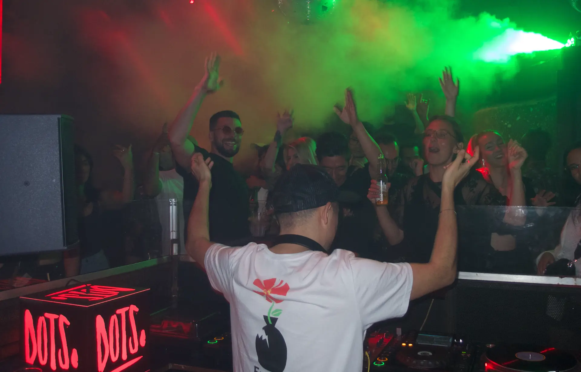 Alex Cristea playing to a dancing crowd at a DOTS. night