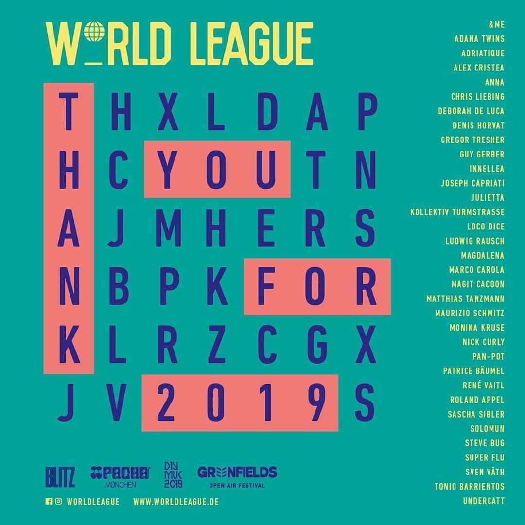World League Thank You for 2019 poster featuring Alex Cristea in the artist roster
