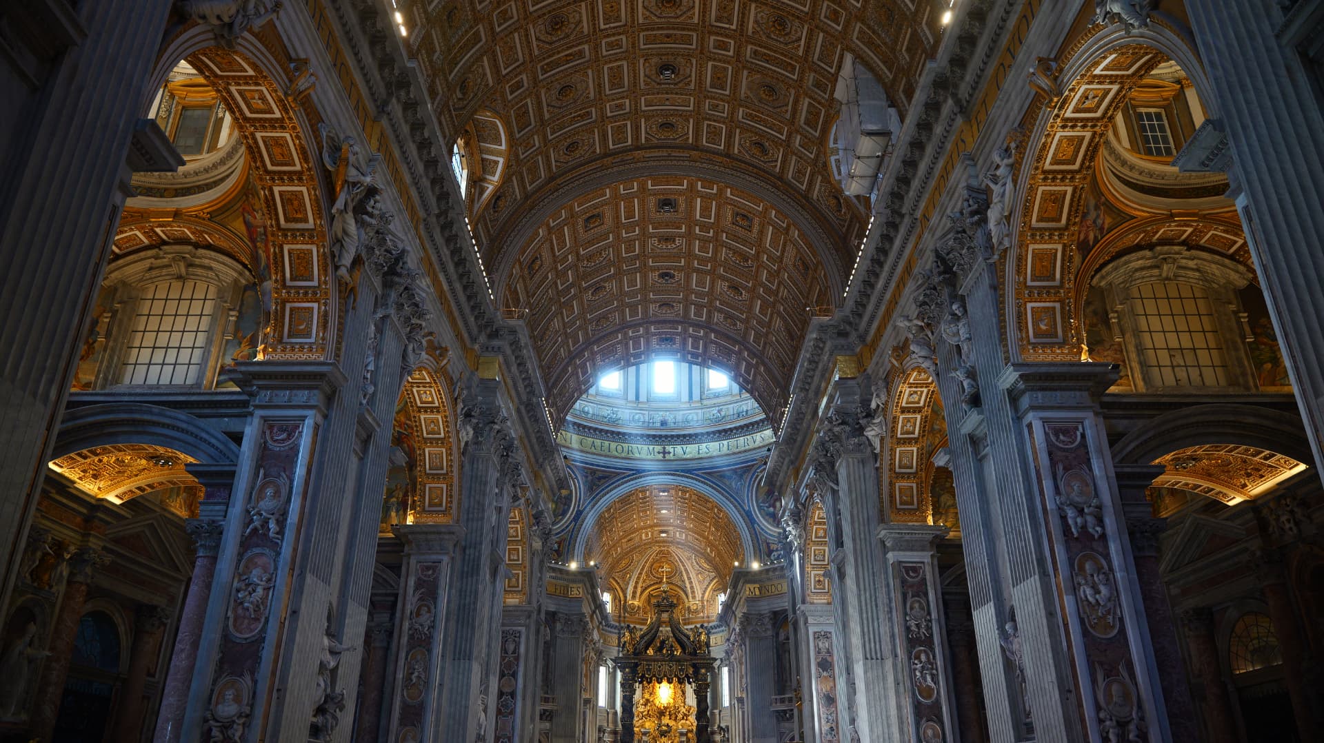 Gilded coffered nave and arches of Saint Peter's Basilica
