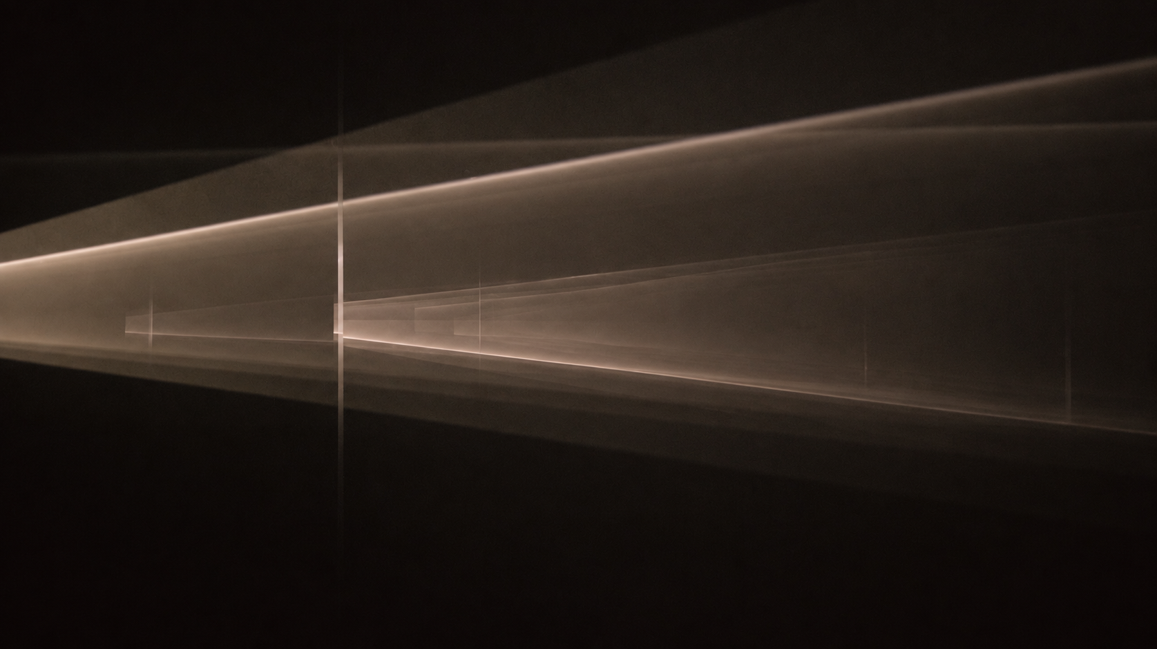 Warm beams of light cutting through haze in a dark room
