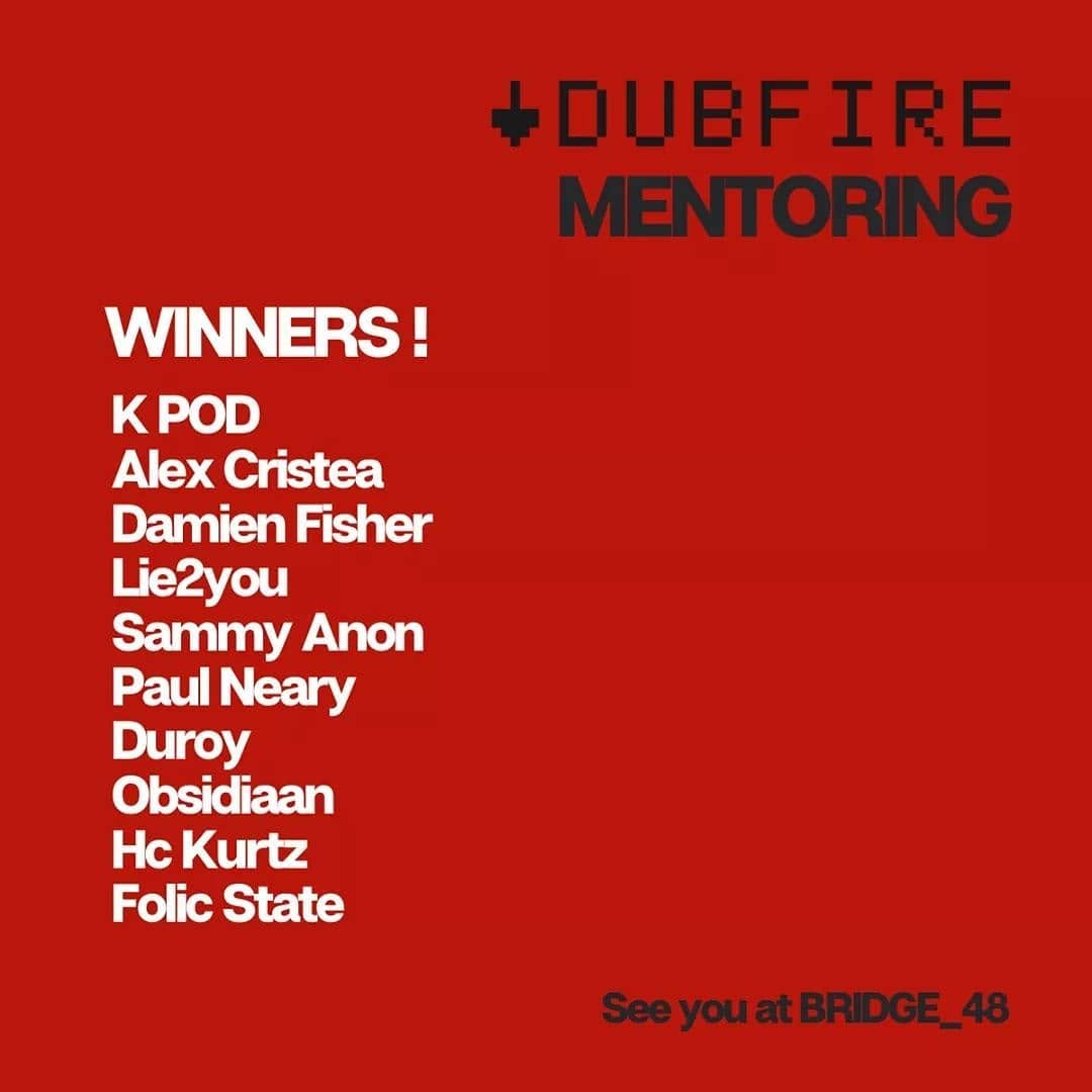 Dubfire Mentoring winners poster listing Alex Cristea — See you at BRIDGE_48